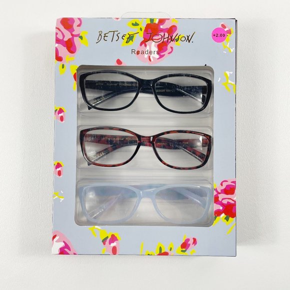 Betsey Johnson +2.00 Reading Glasses Blue Floral - Picture 1 of 4